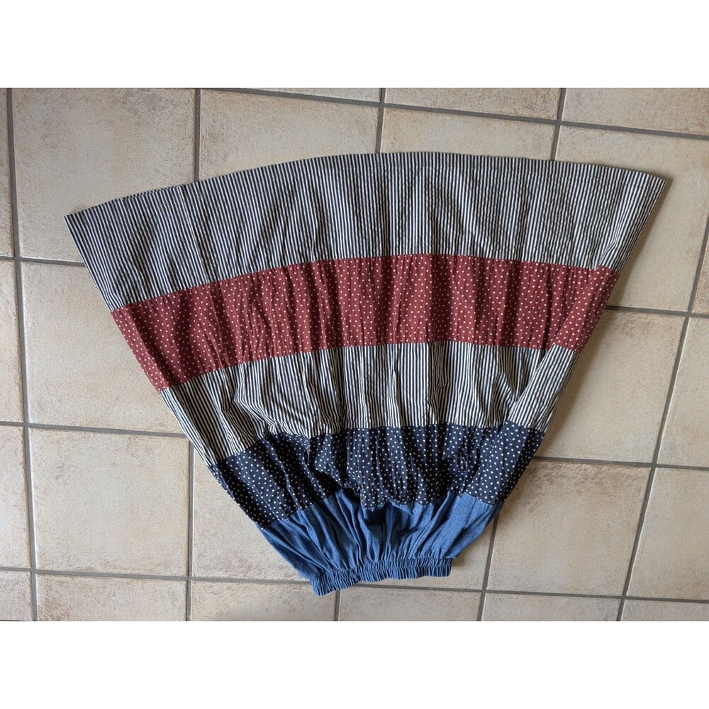 Vintage Medium Country Denim Cotton Skirt Elastic tiered Stars Stripes Rodeo USA - Picture 8 of 9